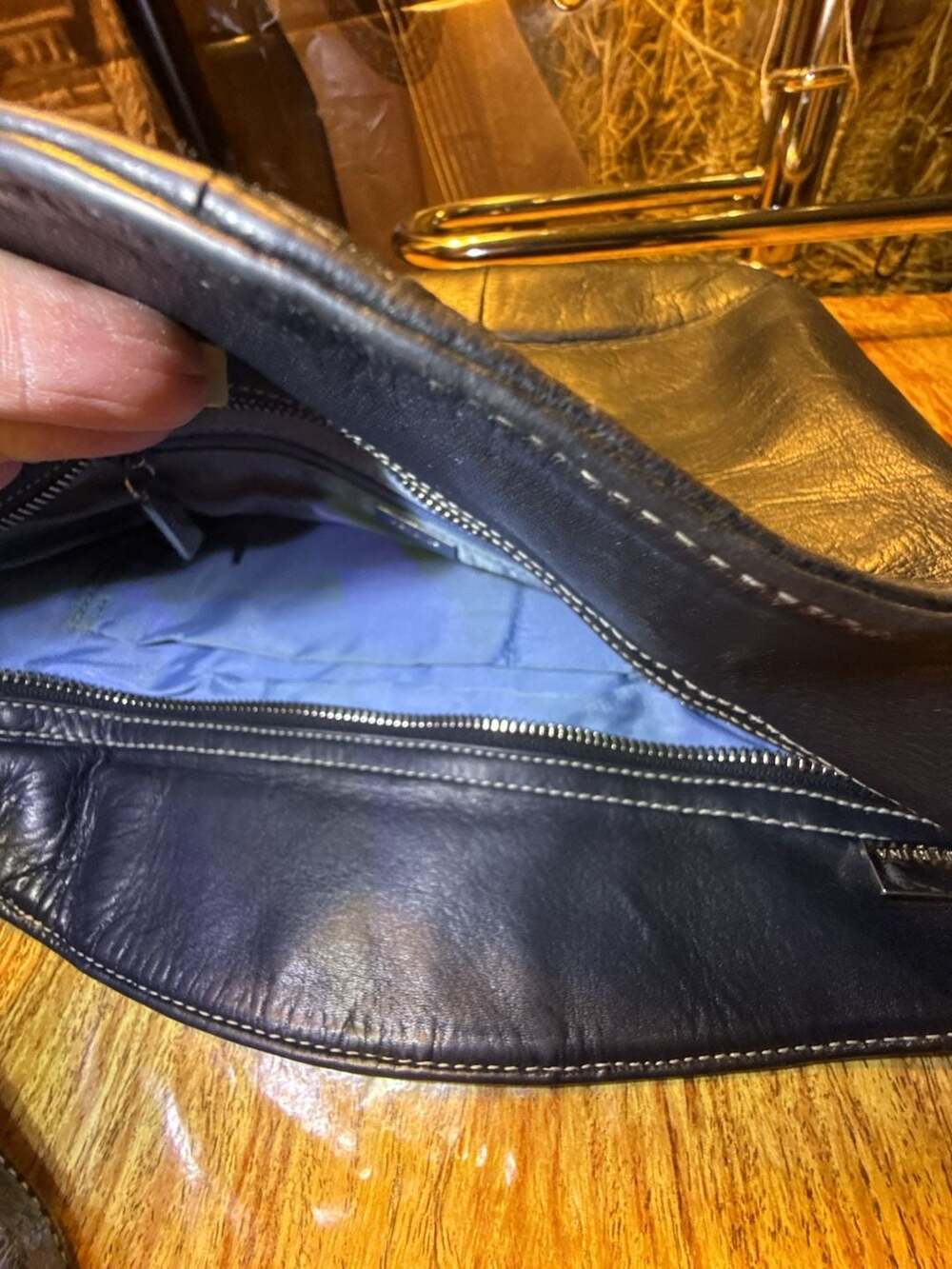 Perlina New York Black Leather Shoulder Bag with Buckle Detail - Picture 4 of 5
